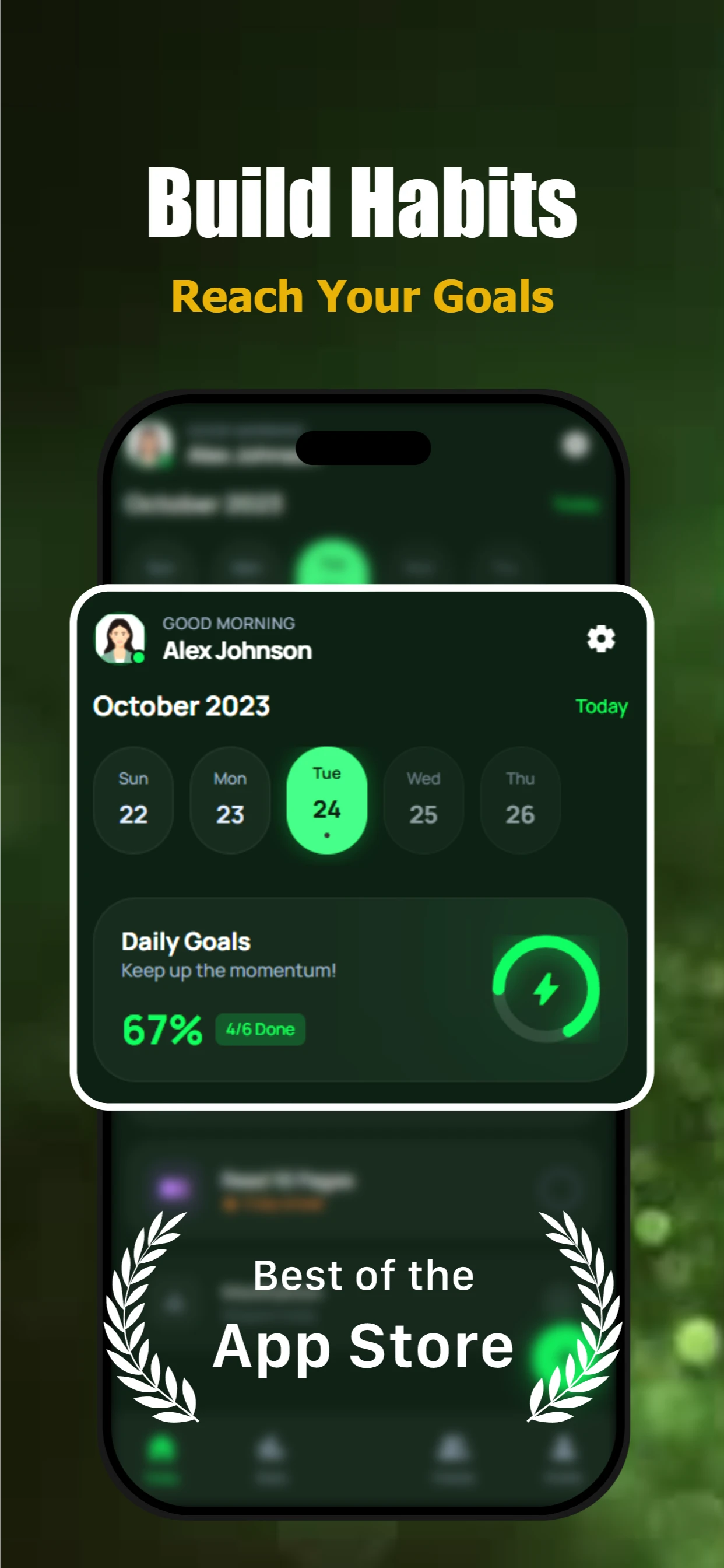 Green app screenshot template — slide 1