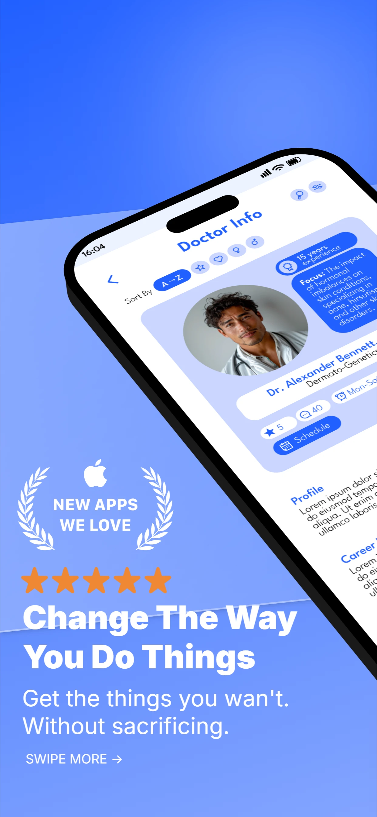 Blue Modern app screenshot template — slide 1