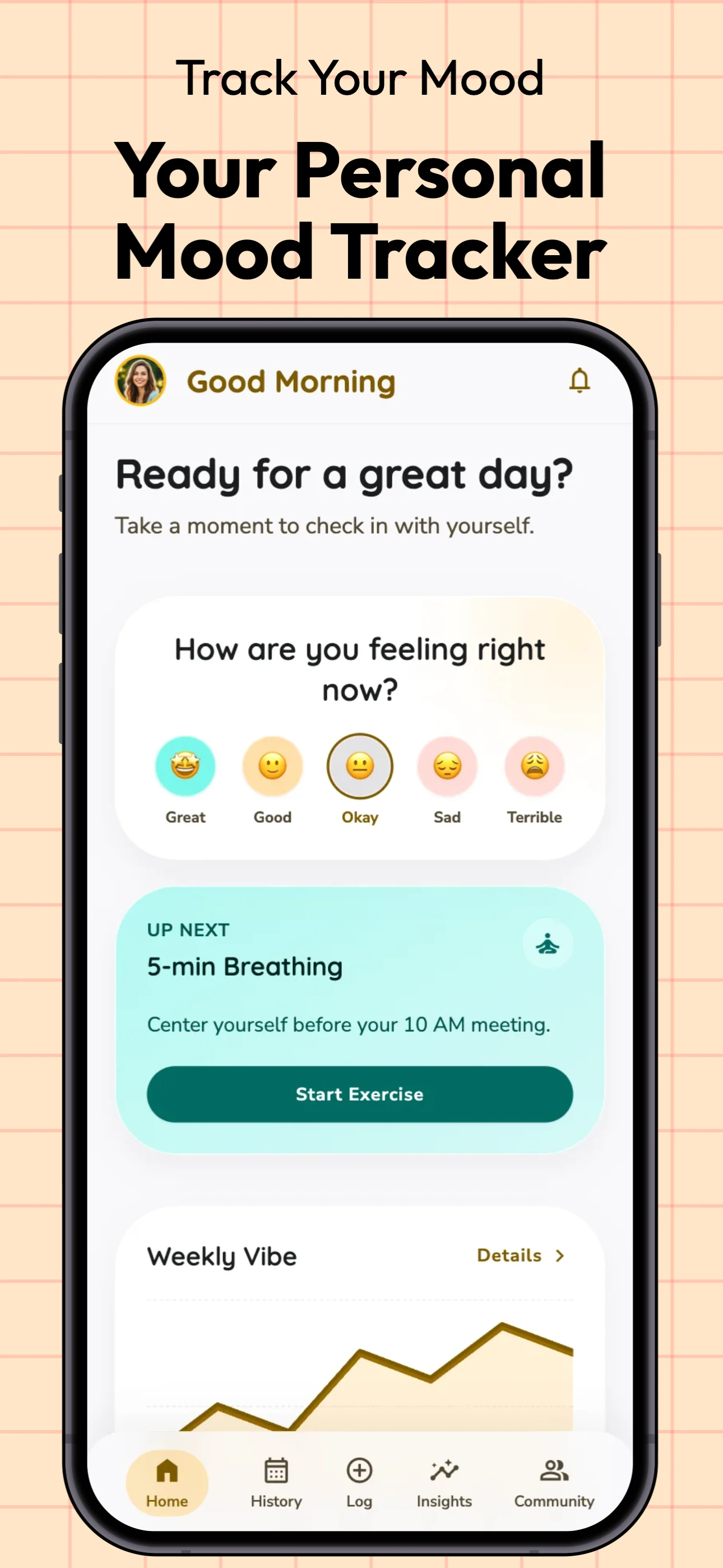 Moody Theme app screenshot template — slide 2