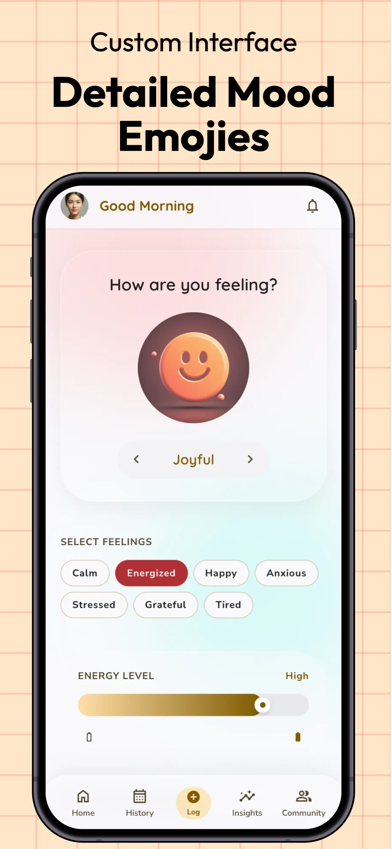 Moody Theme app screenshot template — slide 5