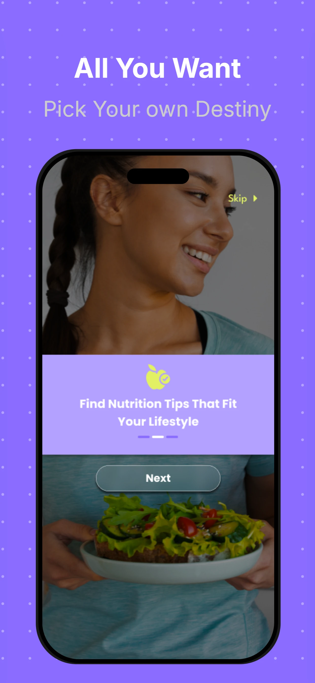 Purple Dots app screenshot template — slide 2