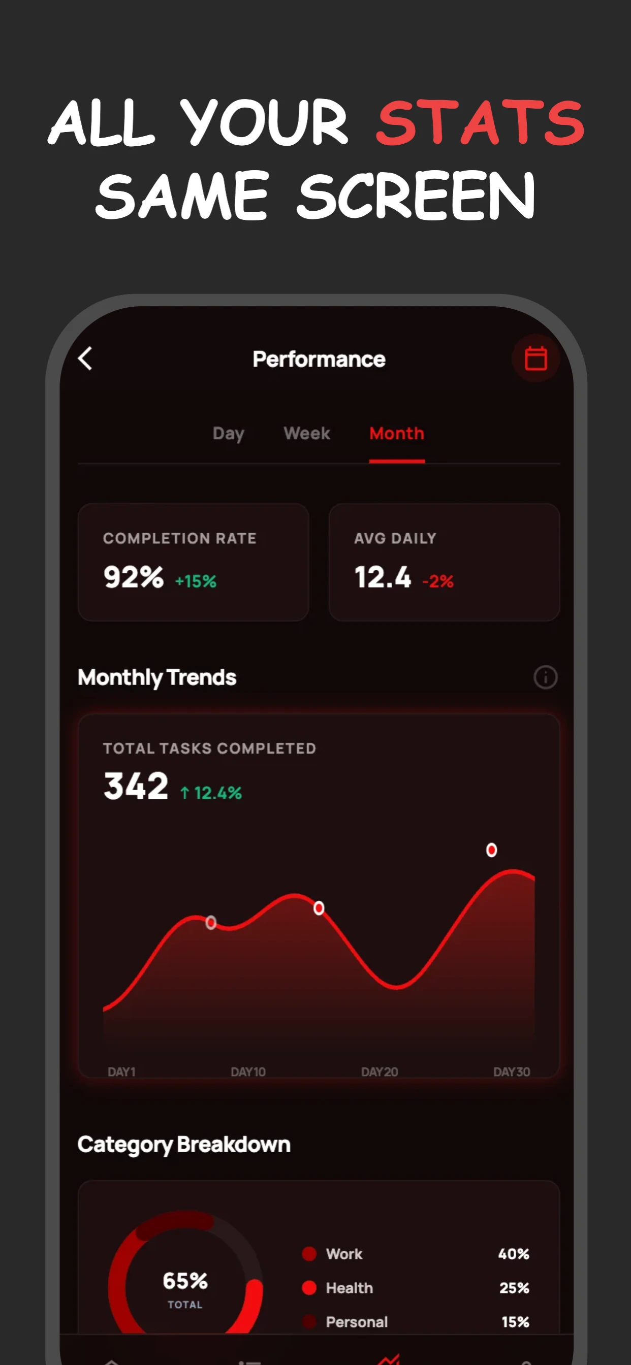 Red app screenshot template — slide 2