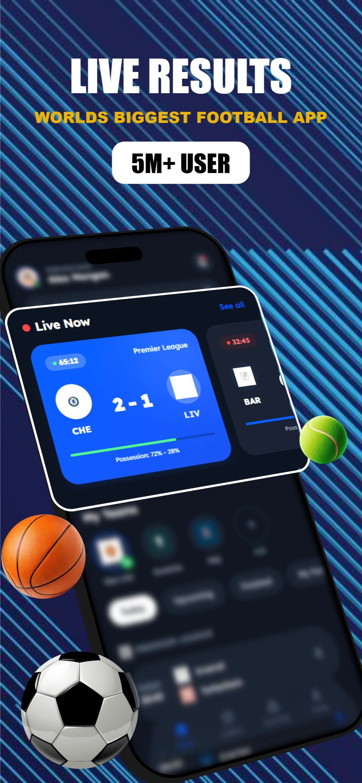 Sports Live app screenshot template — slide 1